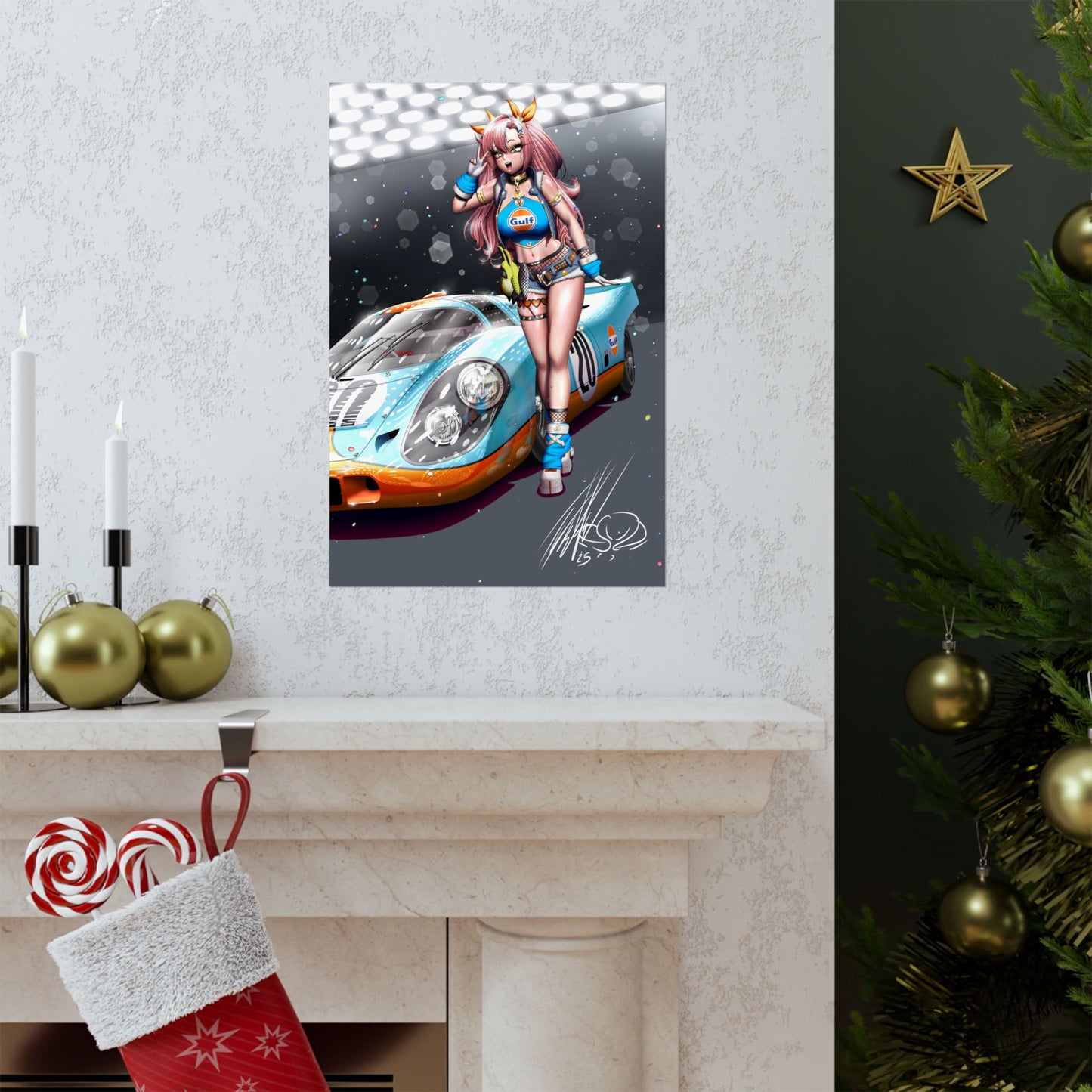 Anime Girl With Legendary Race Car Mate Poster