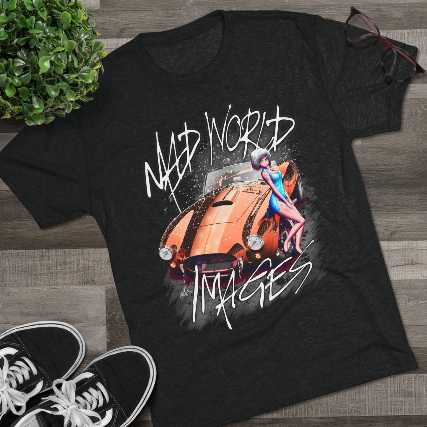 Classic Sports Car and Anime Pinup Girl Design