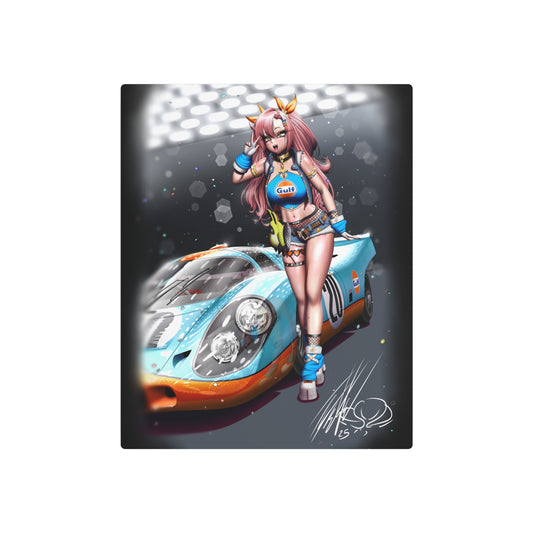 Anime Girl With Legendary Race Car Metal Print