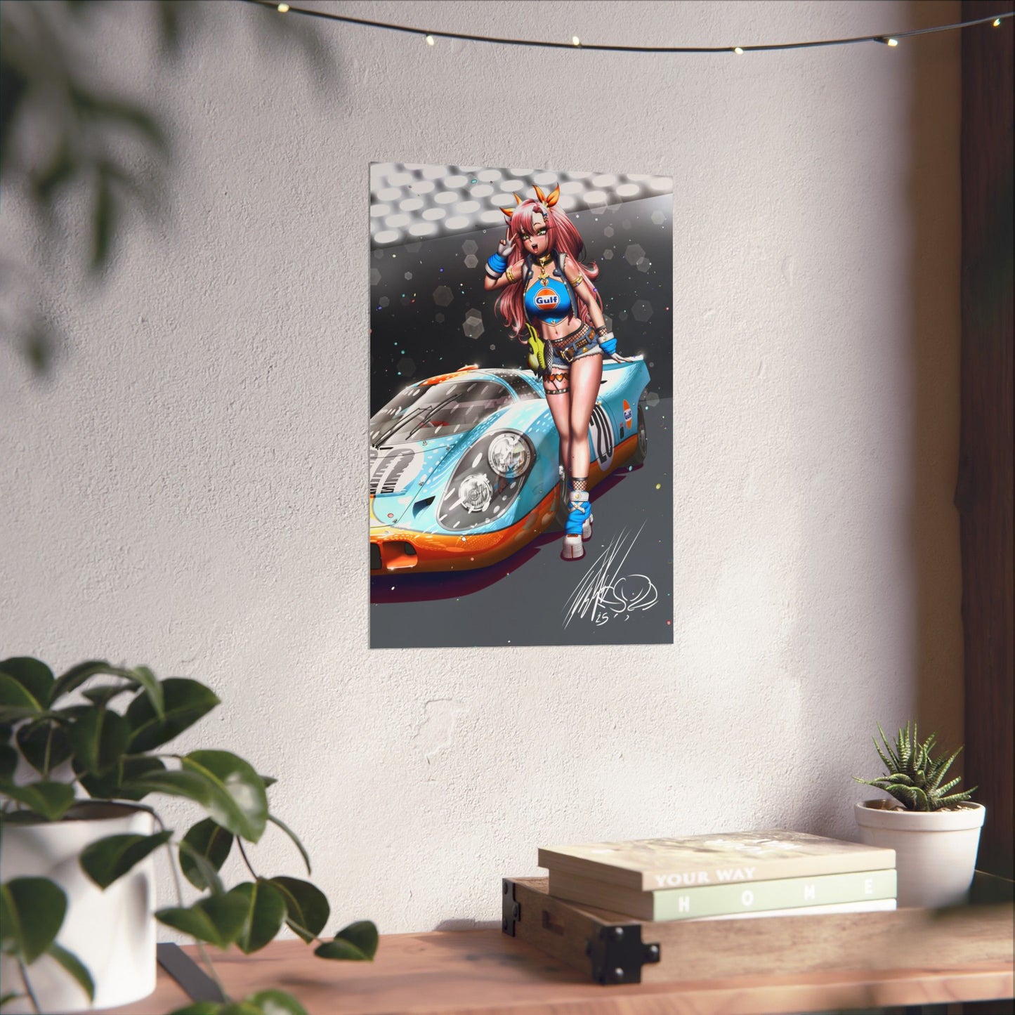 Anime Girl With Legendary Race Car Mate Poster