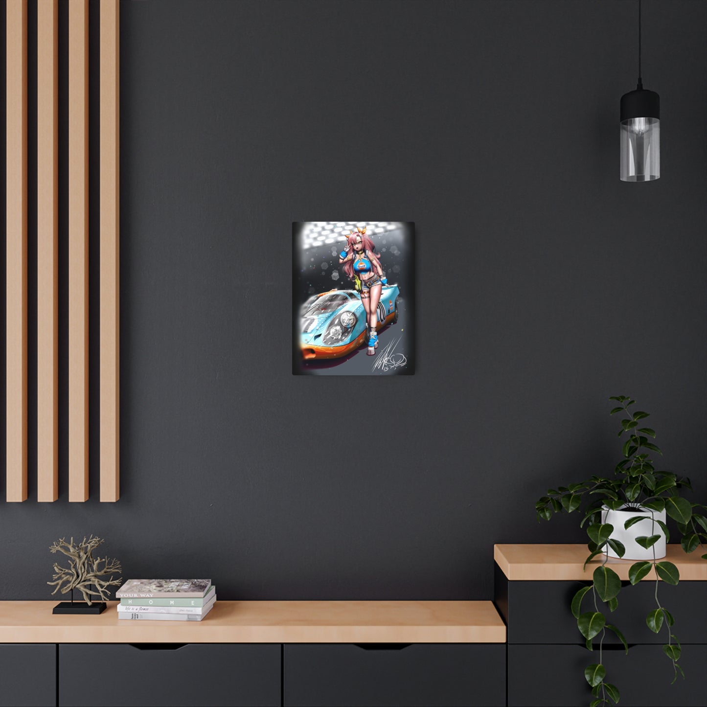 Anime Girl With Legendary Race Car Metal Print