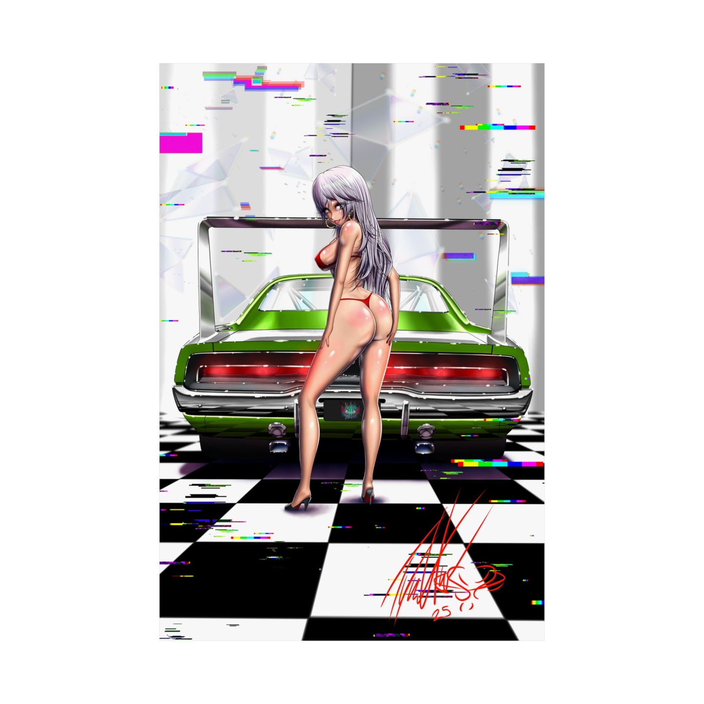 Anime Girl Pinup With Wild Muscle Car