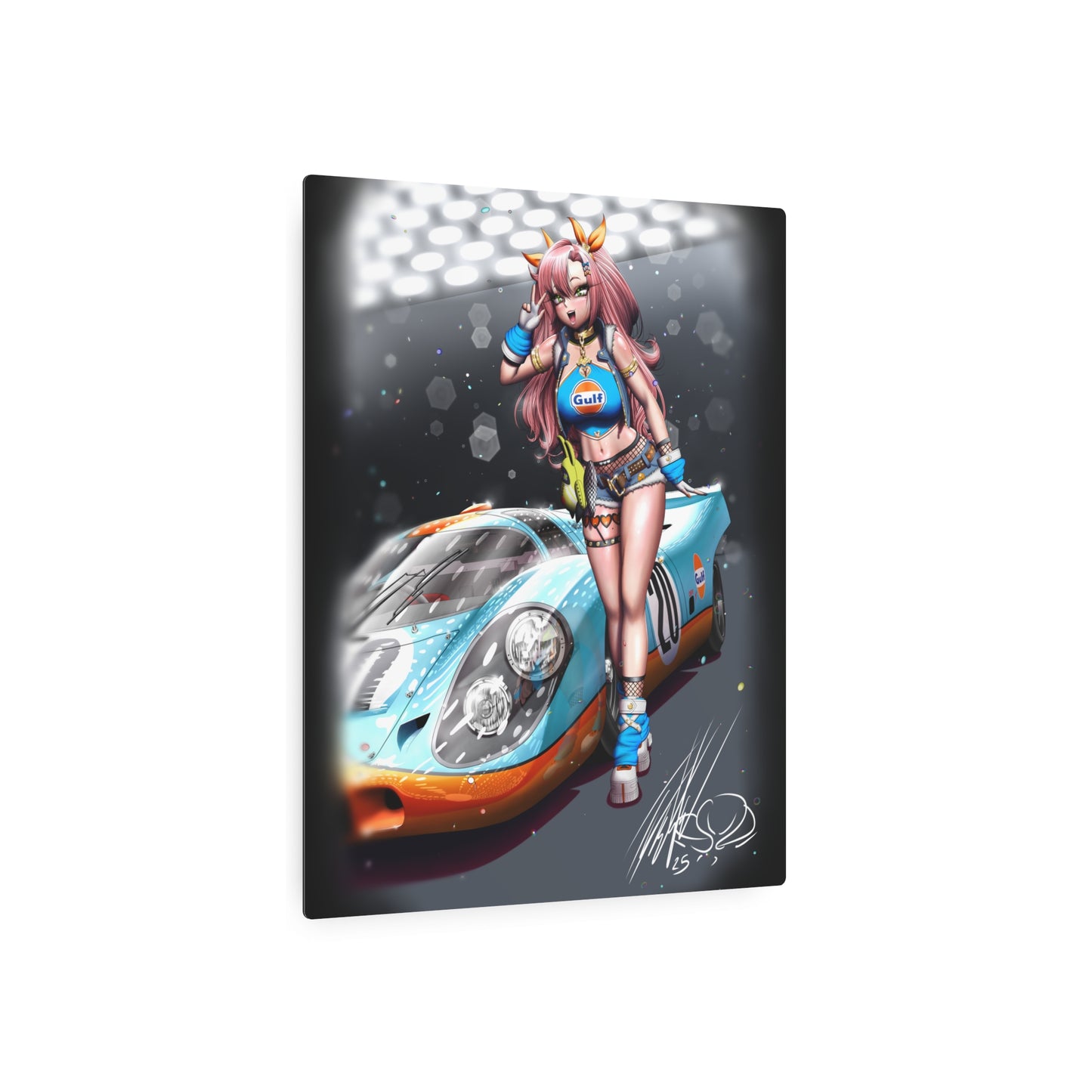 Anime Girl With Legendary Race Car Metal Print