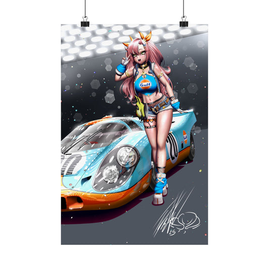 Anime Girl With Legendary Race Car Mate Poster