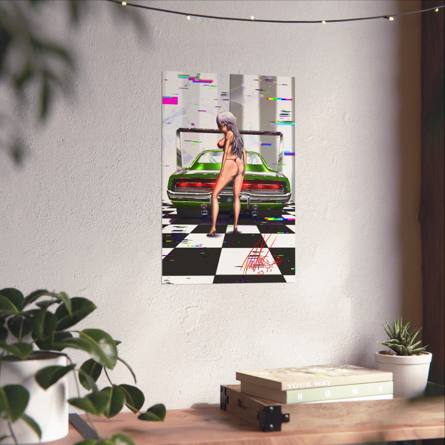 Anime Girl Pinup With Wild Muscle Car