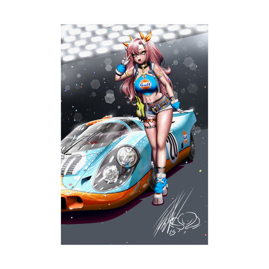 Anime Girl With Legendary Race Car Mate Poster