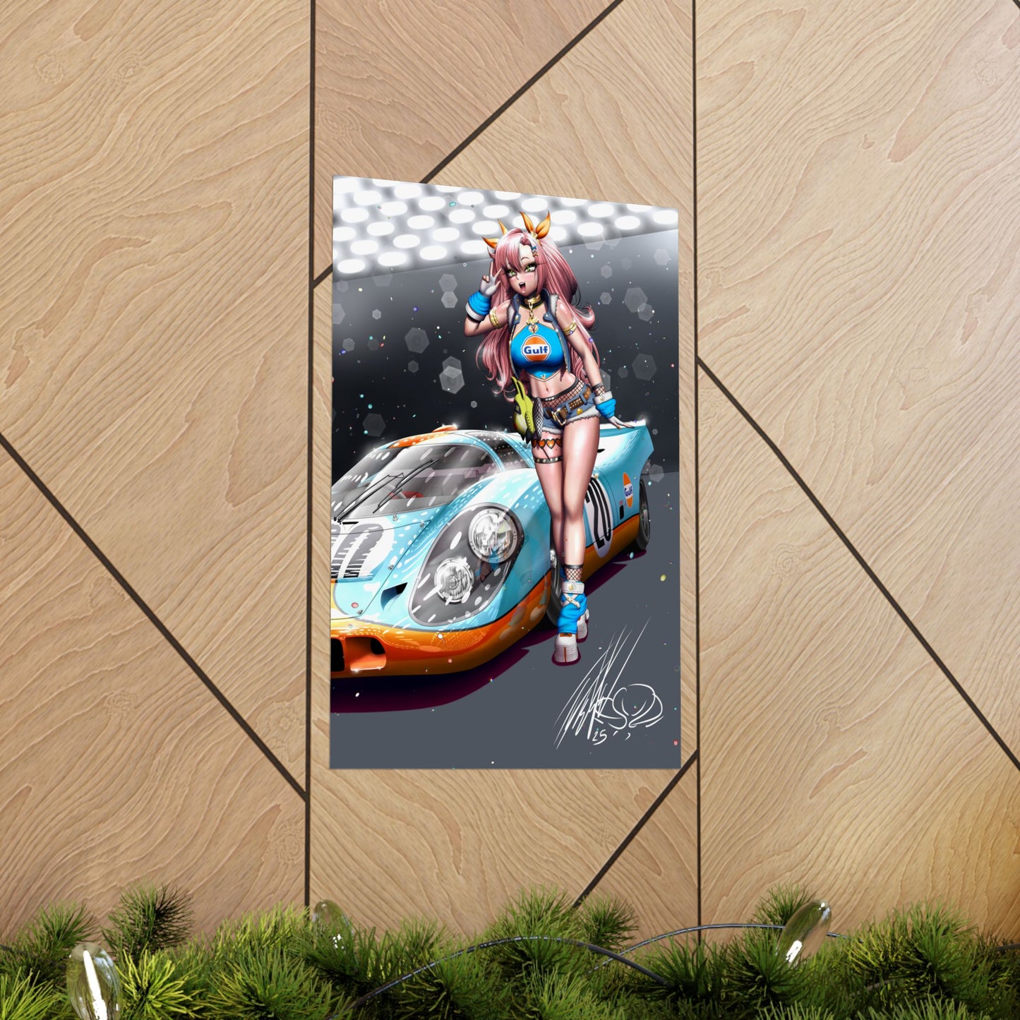 Anime Girl With Legendary Race Car Mate Poster